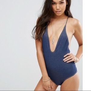 NWT Motel Rocks Denim Plunging One piece